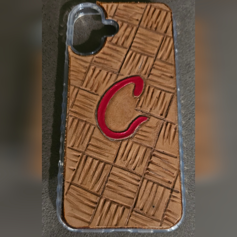 Brown Textured Phone Case with Red Accent